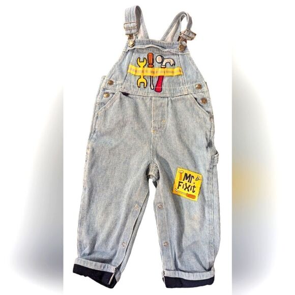 Boys‎ vintage striped denim overalls toolbox theme - Picture 1 of 8